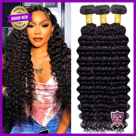 Deep Wave Human Hair Bundles 22-26 Inch 100% Brazilian Virgin Quick Weave